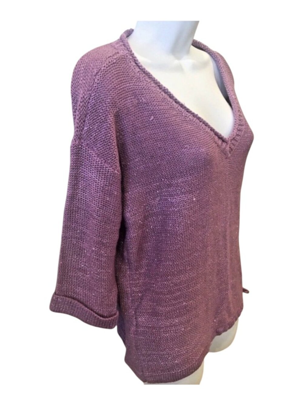 DKNY Jeans Purple Sequin Sweater Small V-neck